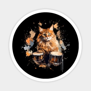 Maine Coon Cat Playing Drums Magnet